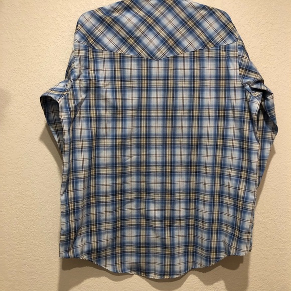 Plains Western Wear Men's Long Sleeve Pearl Snap Button Down Shirt Plaid Blue L - Picture 4 of 10